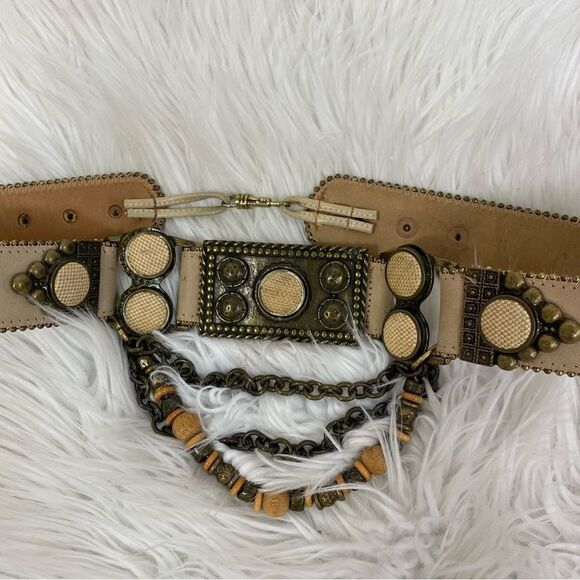 Streets Ahead Leather Rodeo Beige Beaded Concho Cowgirl Western Belt Women\'s M main image 8